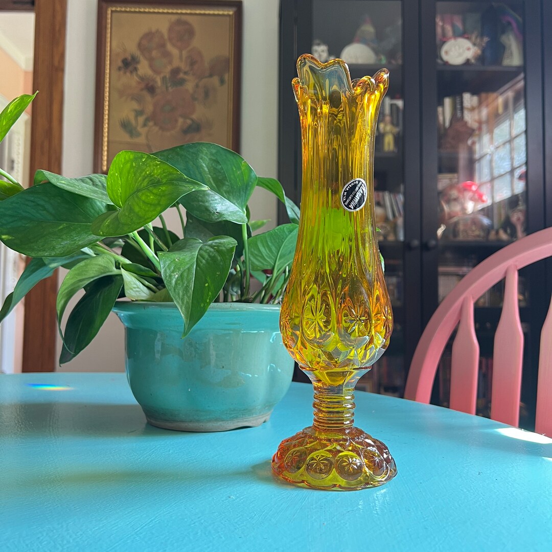 Kanawha Swung Vase Moon & Stars Amber 12in Pedestal Glass Vase UV Glow Amber Glass Etsy