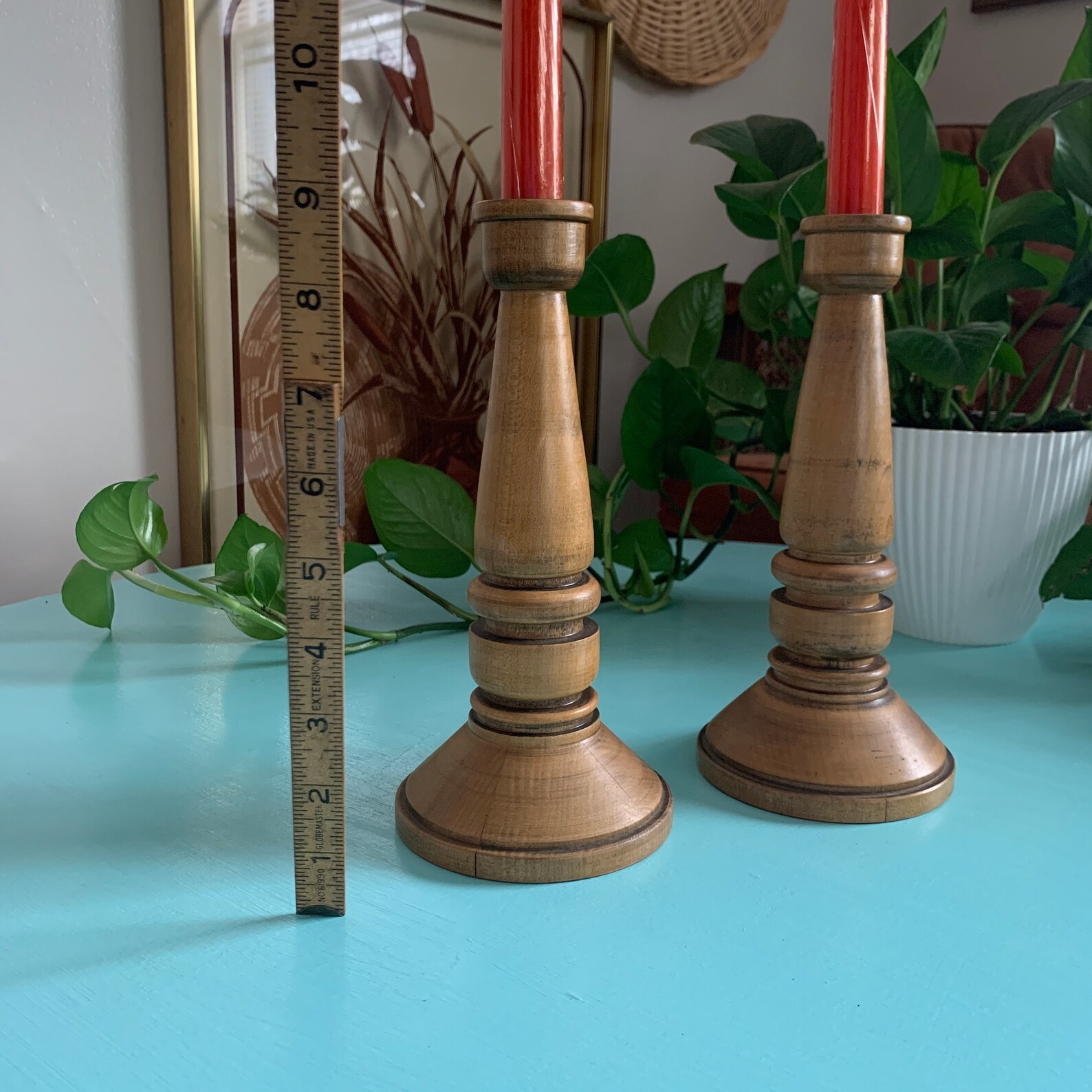 Vintage Wooden Candle Pillars Set of Two Set of Two Orange Etsy