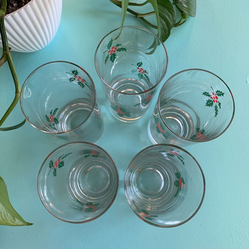 Vintage Drink Glass Holly Vintage Christmas Glasses Set of Etsy