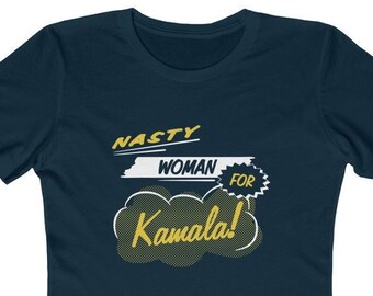 Maglietta Kamala Harris - Maglietta slim fit da donna Nasty Woman For Kamala - Maglietta femminista Harris 2024 Anti Trump Black Women