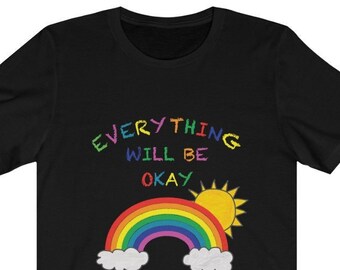 Camiseta unisex Todo estará bien - Camiseta arcoíris, quédate en casa, gracias al personal del hospital