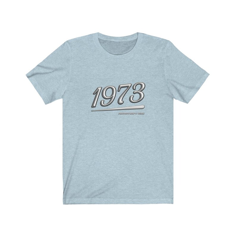 May include: Light blue t-shirt with a silver graphic of the year 1973 with a silver line underneath. The text "IMPORTANT THINGS WERE SIMPLE" is below the year.
