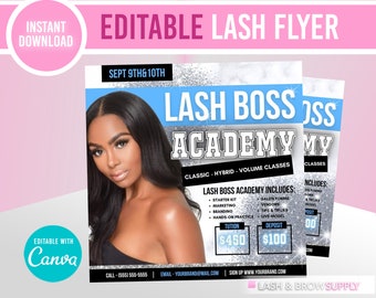 Lash Flyer, Lash training course, Lash Class, Lash Course, Lash Flyer,  Lash template, las boss, educator, canva editable, social media