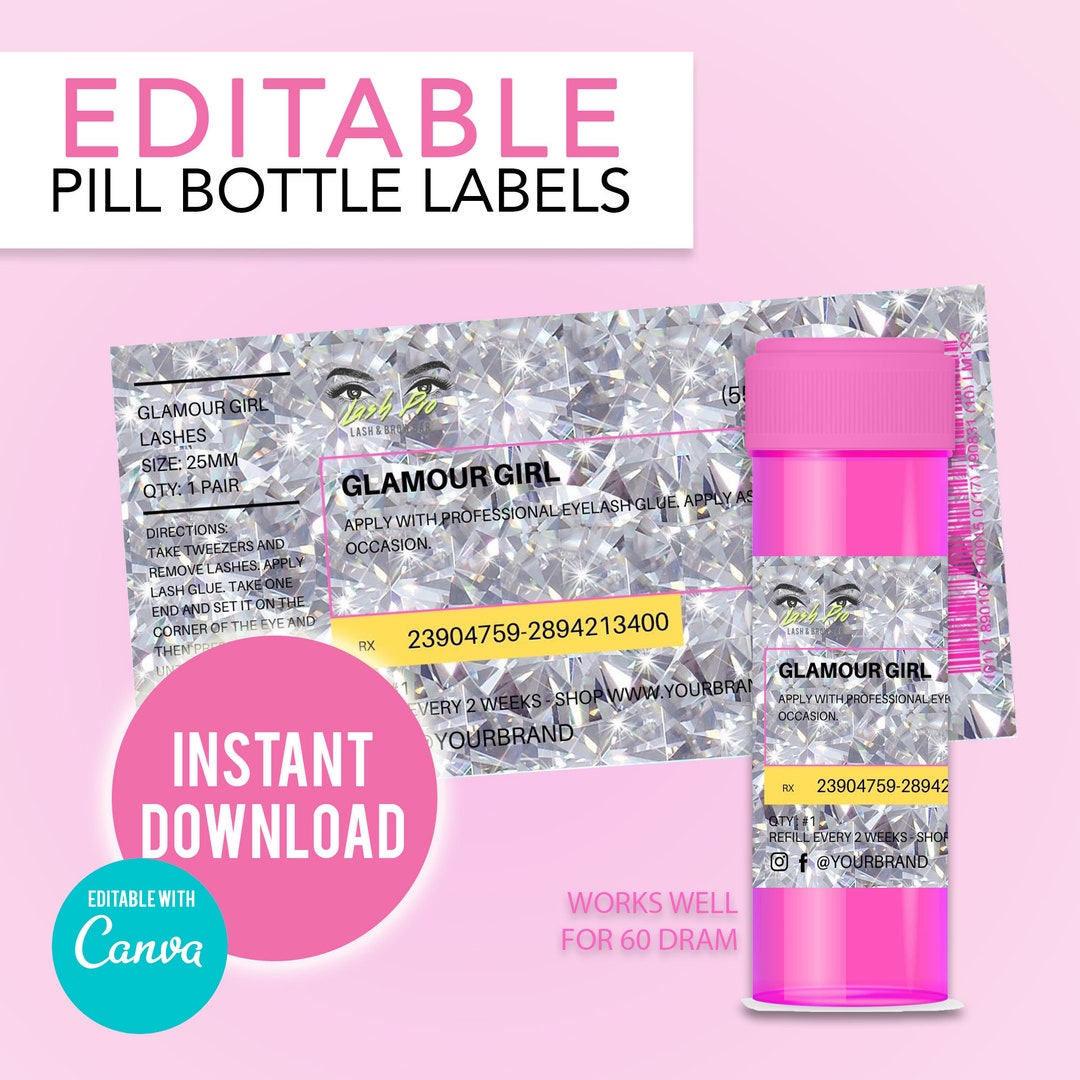 DIY Editable Pill Bottle Lash Label, Prescription Bottle Label, Sticker