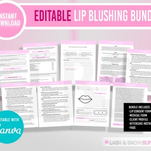 Lip Blushing Bundle, Lip Blush FAQ, Lip Blush Consent forms, Lip neutralization consent, pmu lips aftercare, Micropigmentation, lip blushing