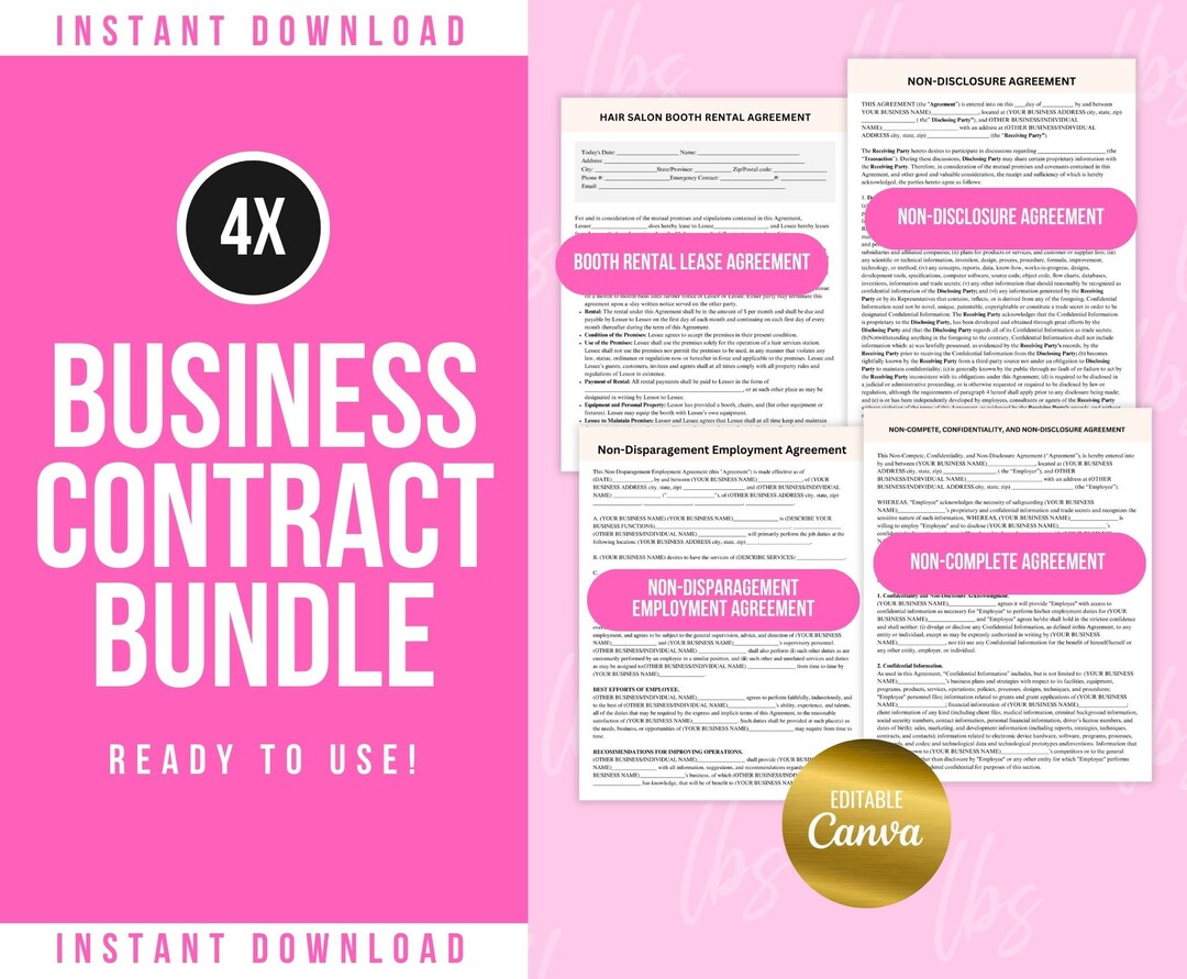 Business Contract Bundle, Non-compete, Booth Rental Lease Agreement ...