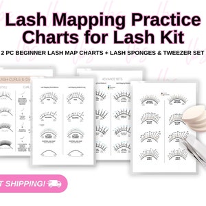 Lash Mapping Practice Charts for Lash Kit, Lash sponges, lash practice charts, Wispy Eye Shape Lash Map Charts, Lash Curl and Diameter Sheet