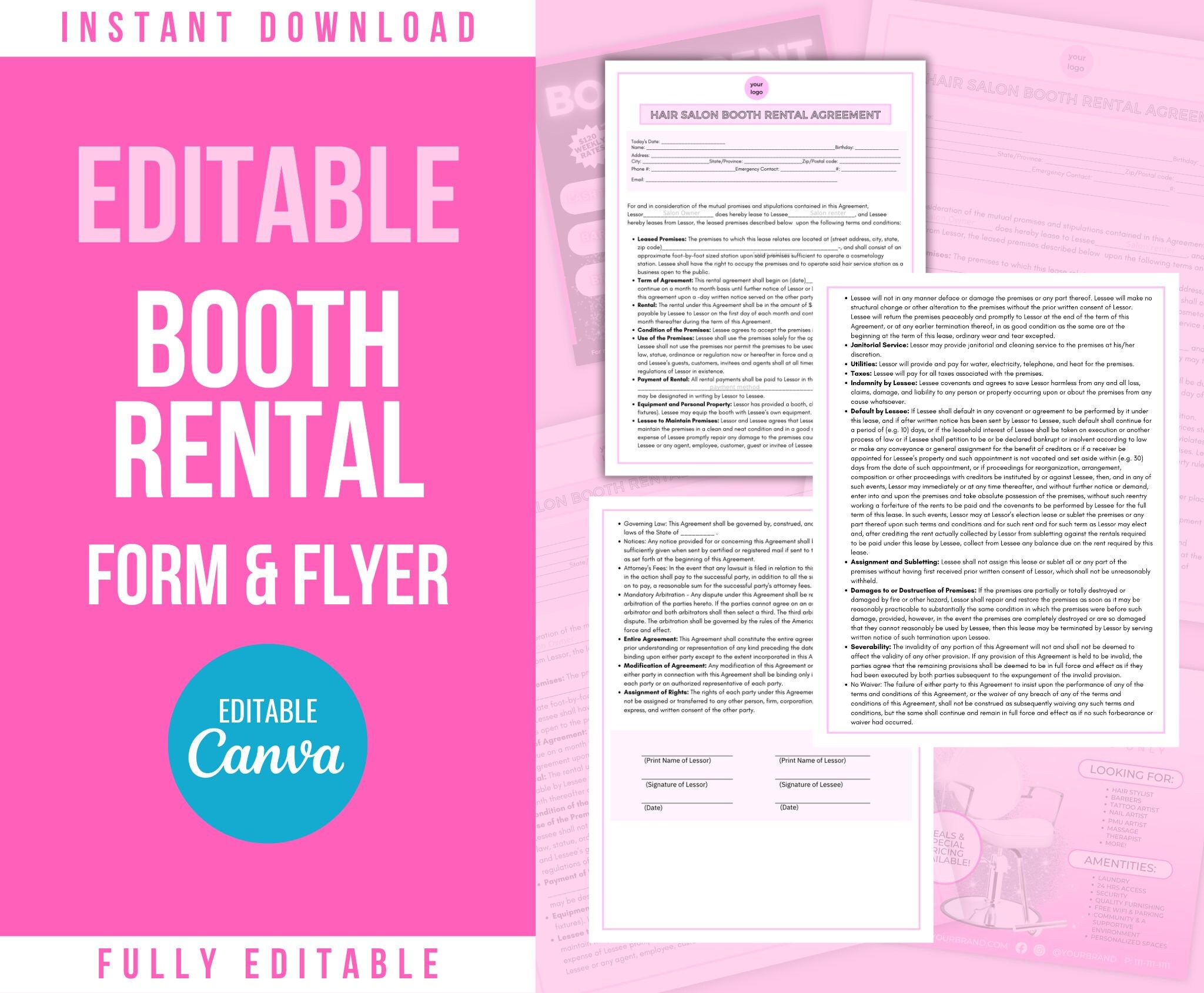 Hair Salon Booth Rental Agreement, Salon Booth Lease Agreement, Salon ...