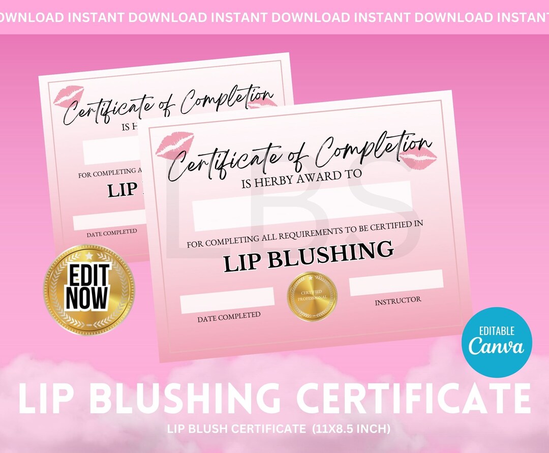 PMU Lip Blush Certificate, Certificate of Completion, Lip Blush, Micropigmentation, PMU