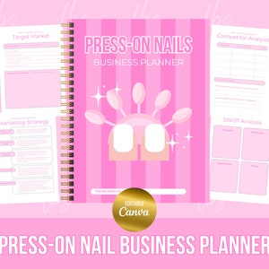 Druk op Nail Business Planner, Nail Business Launch Plan, Financial Small Business Plan, nagelplanner, roze businessplanner, nagelsjabloon