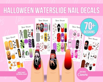 Halloween Waterslide Nail Decals, Nail design Templates, French Tip Nail Template, Custom nail decal stickers, Nail Artist, Nail decals