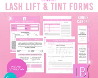 Lash Lift, Lash Lift Forms, Lash Forms, Lash lift client forms, Client Waiver, Consent Form, Client Record Form, Lash Artist Posts, Canva