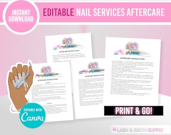 Editable Nail Aftercare, Nail Forms, Nail Artist, Acrylic Nails, FAQS, Manicure, Gel Nails, Nail Tech Forms, Nail Services, Pedicure