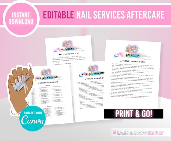 Editable Nail Aftercare, Nail Forms, Nail Artist, Acrylic Nails, FAQS, Manicure, Gel Nails, Nail Tech Forms, Nail Services, Pedicure