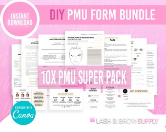 Pmu-Formulare, Microblading-Formulare, pmu, druckbare CLIent-Formulare, Kundenverzichtserklärung, Kundendatensatz-Formular