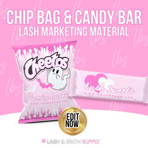 Custom Chip Bags,Custom chip Bag, eyelash marketing, Personalized Cheeto Bag, Party Favor Bags, Birthday Party Chips, chip bag template