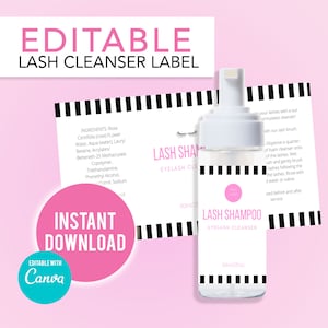 Etichetta per bottiglia in schiuma per detergente per ciglia modificabile fai-da-te, etichette per bagno per ciglia, etichette prolungate, download istantaneo, volantino personalizzabile stampabile