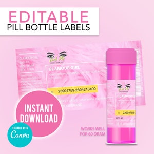 DIY bearbeitbares Pillenflaschen-Lash-Etikett, verschreibungspflichtiges Flaschenetikett, Aufkleber-Wimpern-Etiketten, Wimpernkünstler, bearbeitbare Canva-Vorlage, Wimpernvorlagen