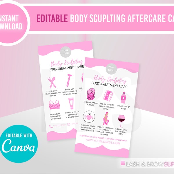 Body Sculpting, Aftercare card,  Body Contouring, Body Sculpting Forms, Body Sculpting Aftercare, Feminine body sculpting, Esthetician