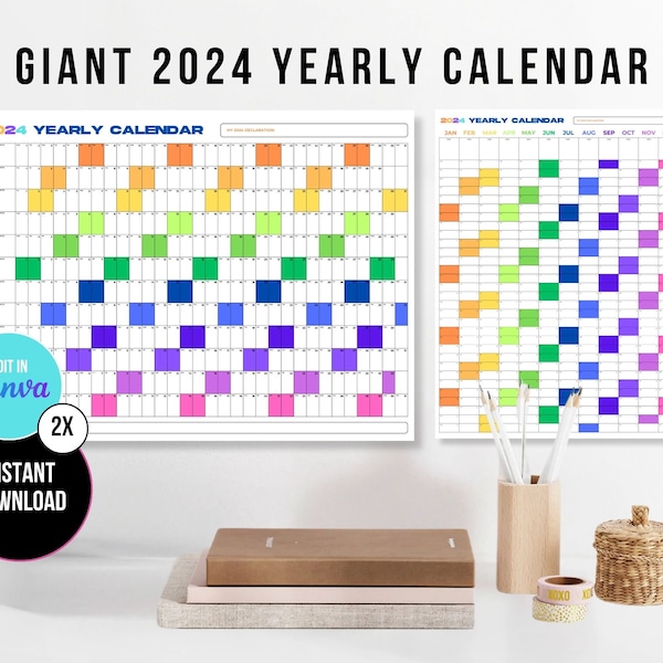 2024 Giant Wall Calendar, 2024 year Wall Planner, Annual Planner, Yearly Planner, Monthly Planner, the big calendar, Year To View, canva