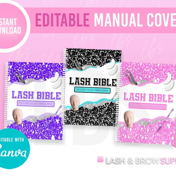 Editable Eyelash Manual Cover, DIY Lash Ebook cover, Ebook cover, training manual cover, Custom Lash Manual Cover