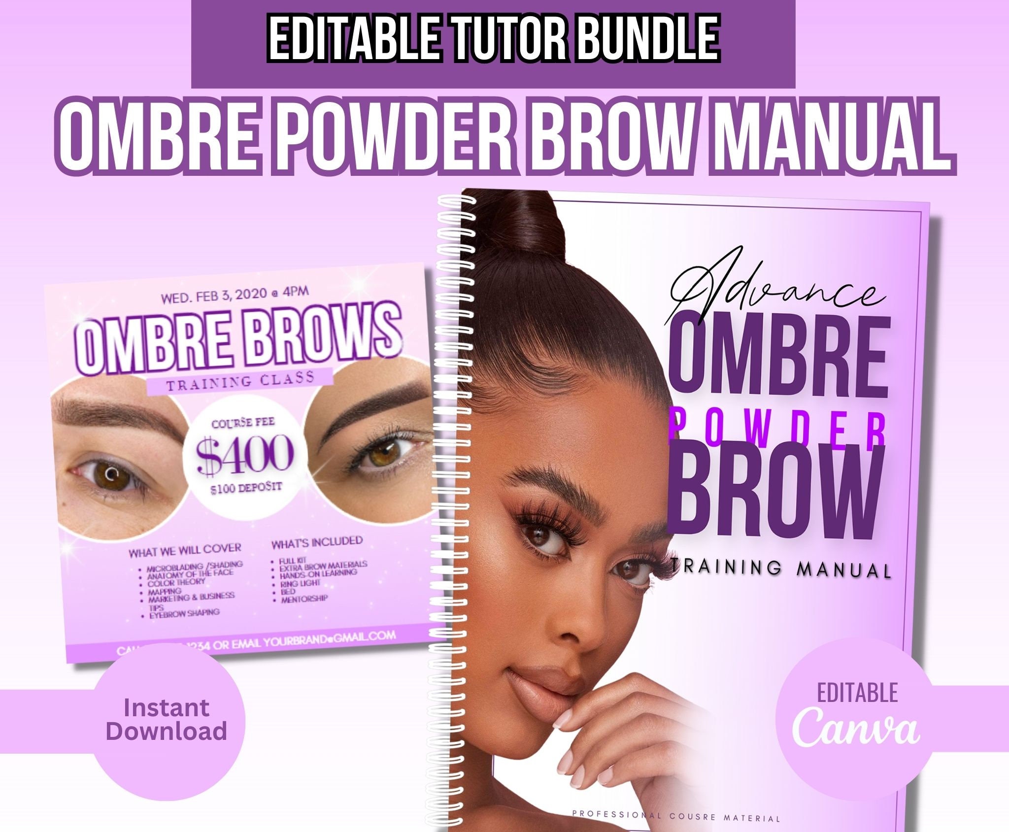 Ombre Powder Brow Manual PDF, ombre Brow Manual, Microshading Manual, PMU Training Course, Microblading, Tutor, Brow flyer, instructor