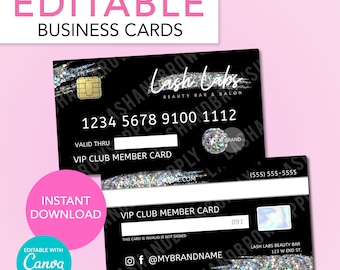 DIY bewerkbare visitekaartjes, creditcard visitekaartje, zwarte kaarten schoonheidssalon, wimper, Instant Download, aanpasbare kaarten