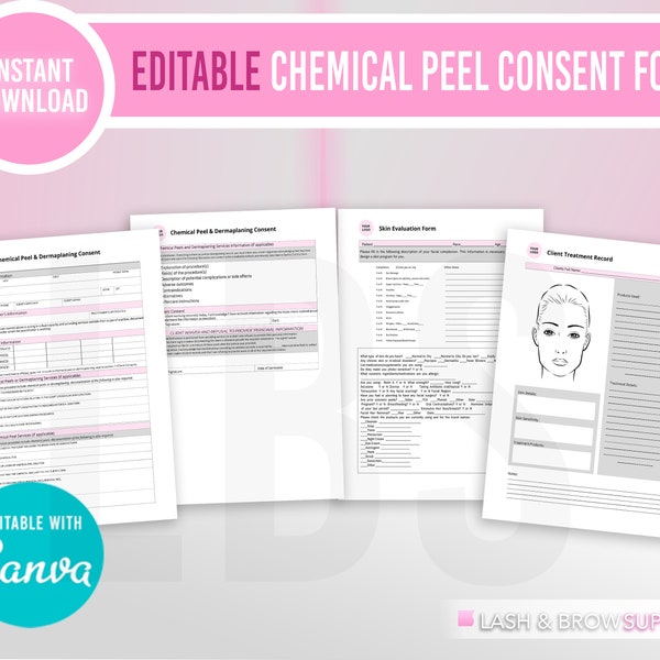 Chemical peel consent form, dermaplaning consent form, chemical peel client record, Chemical Peel Consultation, Skincare, Microdermabrasion