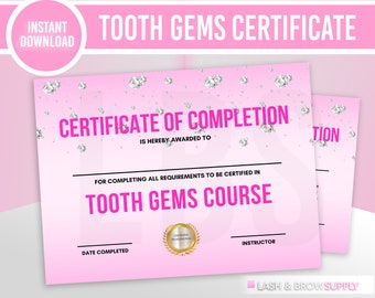 Certificado de joyería dental, Certificado de gemas dentales, joyería dental, Certificado de finalización, Esteticista, Gemas dentales