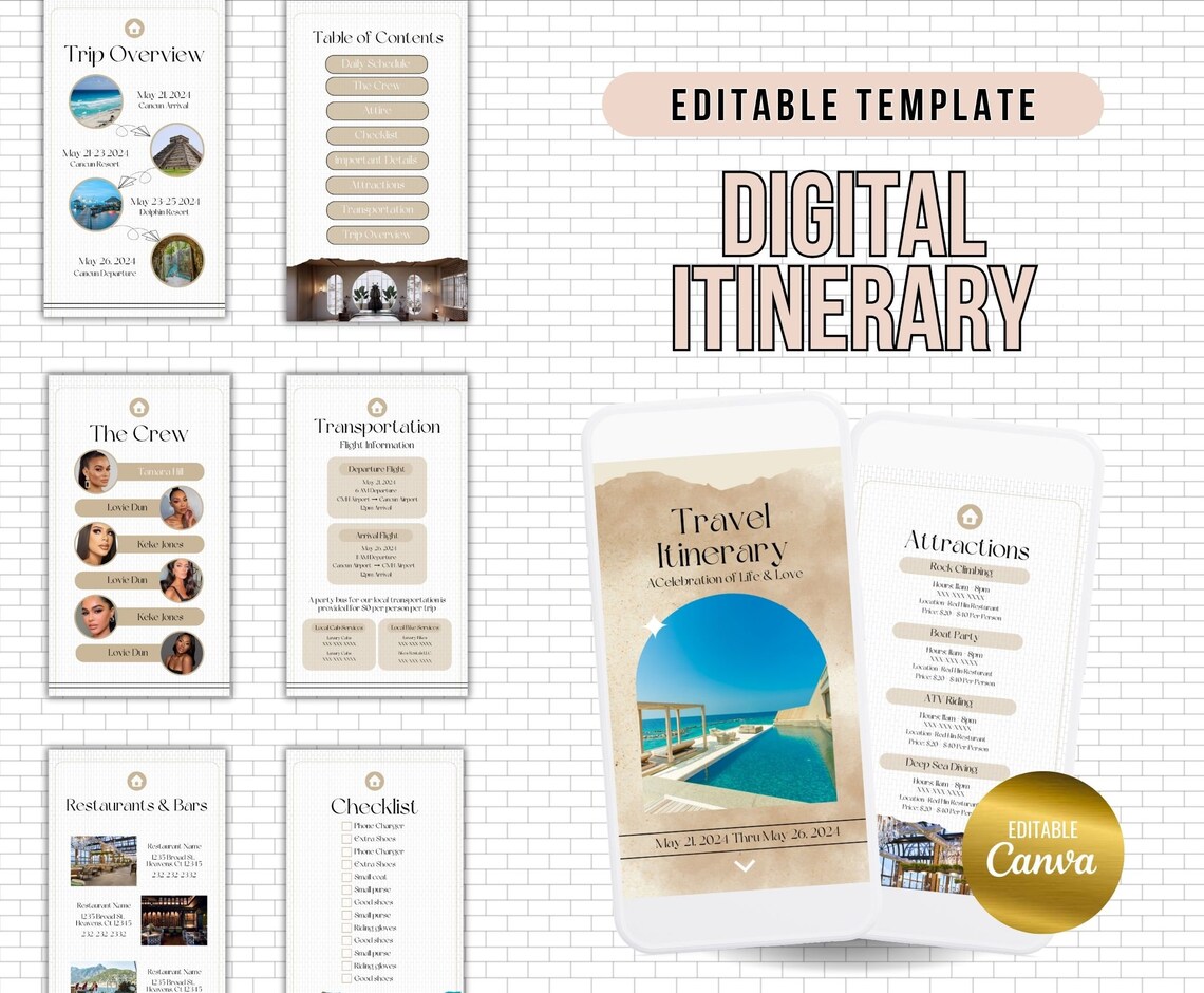 Digital Travel Itinerary Template, Bday Itinerary, Mobile Itinerary ...