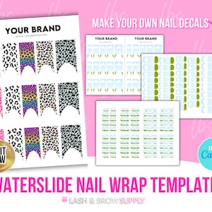 Waterslide Nail Decals, French Tip Nail Template, Custom nail decal stickers, Nail Artist, canva frames, Nail decals, Nail design Templates