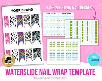Waterslide Nail Decals, French Tip Nail Template, Custom nail decal stickers, Nail Artist, canva frames, Nail decals, Nail design Templates