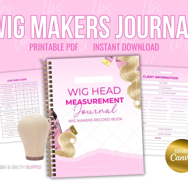 Head Measurements Journal For Wig Makers, wig measurement sheet, Wig Cap Sizing Chart, How to Measure Your Head for A Wig, Wig sizing chart