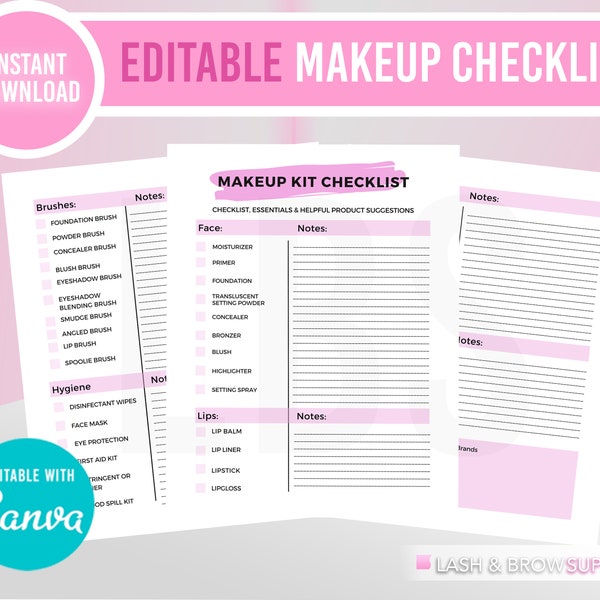 Makeup Artist Checklist, Makeup kit checklist, MUA checklist, Manual, Makeup checklist,Training, Cosmetology, aesthetics, Makeup Template