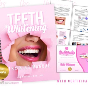 Teeth whitening technician training, Teeth whitening Training Manual, teeth whitening aftercare, Teeth Whitening certificate, edit in canva