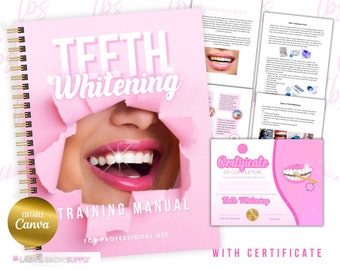 Teeth whitening technician training, Teeth whitening Training Manual, teeth whitening aftercare, Teeth Whitening certificate, edit in canva