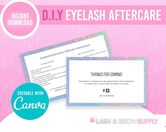 EyeLash Aftercare Card, EyeLash Extensions Aftercare, Lash Aftercare Card, Lash Care, Lash Extensions Aftercare, Lash Artist Posts, Canva