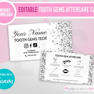 Tooth Jewelry Aftercare, Teeth gems Aftercare dental jewelry, Aftercare card, Esthetician, Tooth gems