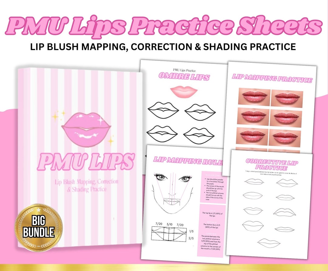 Lip Blush Practice, Lip Mapping Training, PMU Lip Practice Sheets