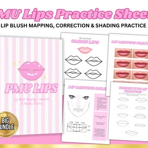 Lip Blush Practice, Lip Mapping Training, PMU Lip Practice Sheets ...