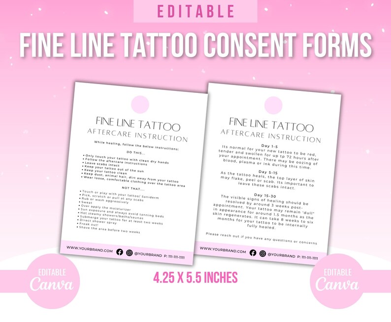 Fine Line Tattoo forms, tiny tattoo forms, tattoo consent forms, tattoo form Template, tattoo FAQ, tattoo aftercare Instruction, tattoo care image 3