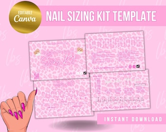 Press On Nails Templates Card Set Kit, Press On Nail Pink Nail Business, Nail Sizing Kit Design, Artificial Nails Sizing Chart Minimalist