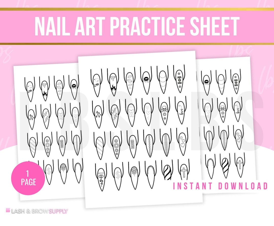 Nail Art Practice Sheet, Bead Practice, Nail Art Workbook, Acrylic
