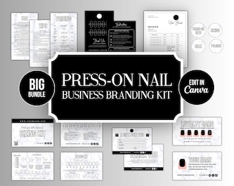 Kit de plantillas para uñas postizas, instrucciones de aplicación, diseño de tamaño de uñas, nombre de la empresa, tarjeta de agradecimiento, tarjeta de fidelización, kit de tallas