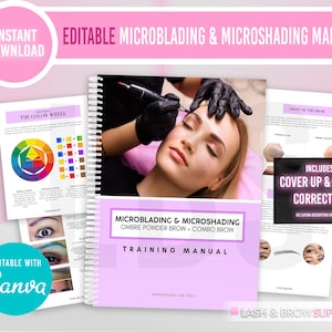 Bewerkbare microblading-handleiding, microshading-handleiding, gecombineerde wenkbrauw, wenkbrauwcorrectie, PMU, wenkbrauwgids, wenkbrauwinstructeur