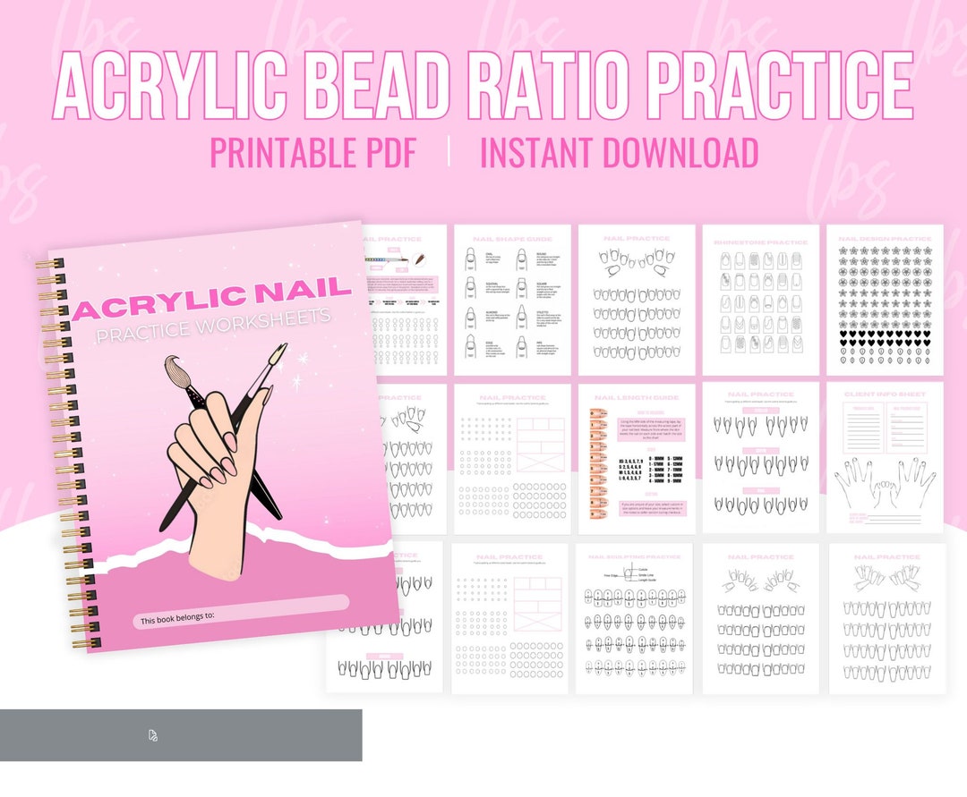 Acrylic Nail Ratio Practice Sheets, Acrylic Bead Practice, Nail