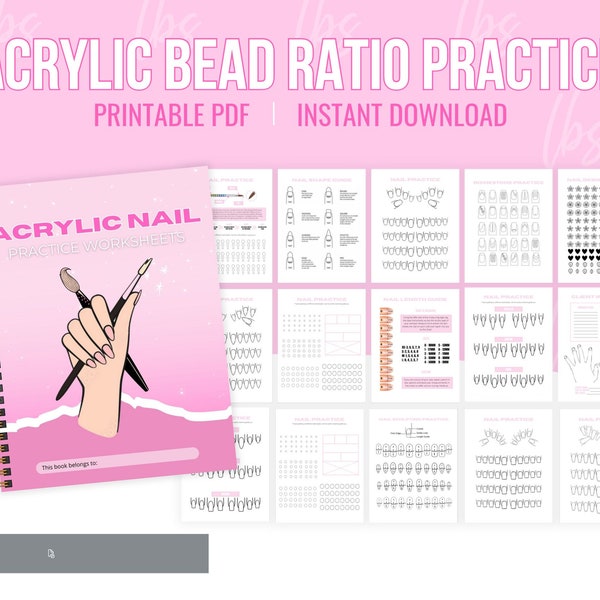 Acrylic Nail Ratio Practice Sheets, Acrylic Bead Practice, Nail Practice Workbook, Acrylic Application, Acrylic Application Practice Forms