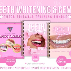 Teeth whitening training Manual Template, Tooth Gems Training Guide, Tooth Gems Certificate, Students Teeth Whitening Training Bundle, canva