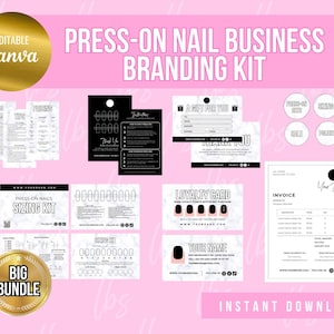 Kit de marca para uñas postizas, tarjeta de agradecimiento para uñas, historias de Instagram, tarjeta de instrucciones para uñas postizas, kit de tallaje de uñas, reflejos de Instagram, tarjeta de fidelización