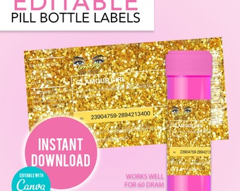 Etichetta per ciglia per bottiglia di pillola modificabile fai-da-te, etichetta per bottiglia di prescrizione, etichette adesive per ciglia, post per artista di ciglia, modello Canva modificabile